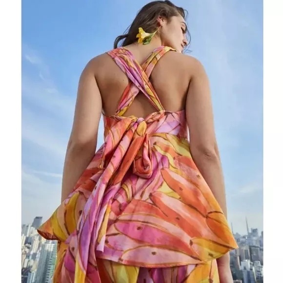 🍍FARM RIO Pink Ombre Bananas Cross Back Maxi Dress - Picture 5 of 16